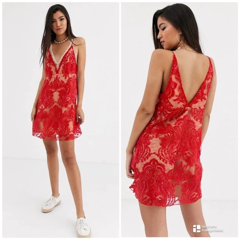 ♥️ Free People Night Shimmers Dress in Red